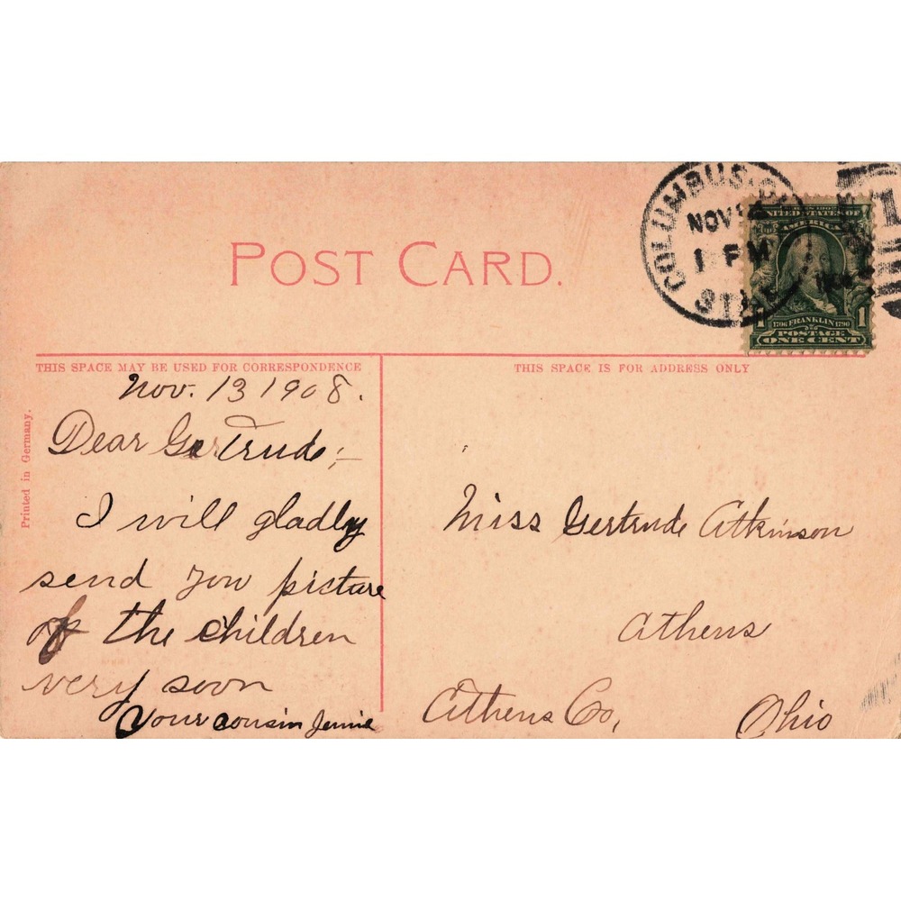 Vtg Schiller Park Rustic Bridge Columbus Ohio Landscape Postcard 1908 - Picture 2 of 2
